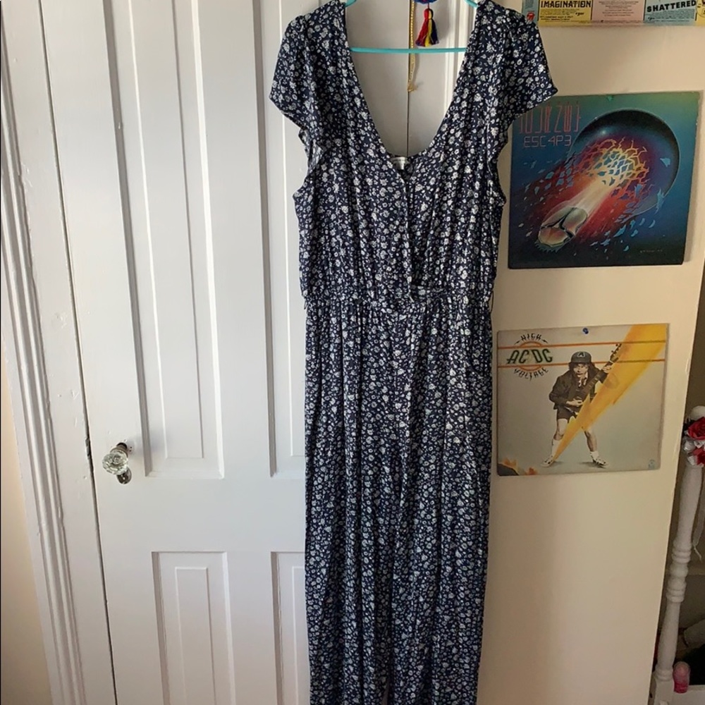 Cute Navy Blue long floral jumpsuit